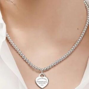 Tiffany & Co Silver Heart Pendant beaded Necklace